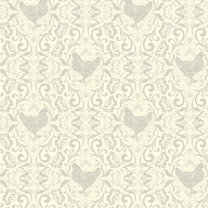 Gray and Ivory Hen Damask