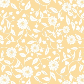 white flowers on a soft sunflower yellow background - medium scale