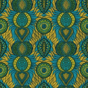 African Print, Turquoise (9-inch repeat)