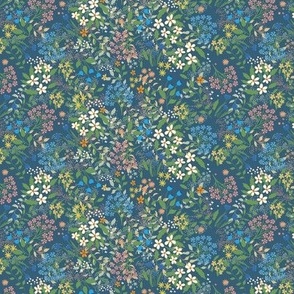 Beautiful Floral Scatter on Dark Teal Blue 6”
