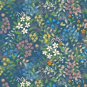 Beautiful Floral Scatter on Dark Teal Blue 12”