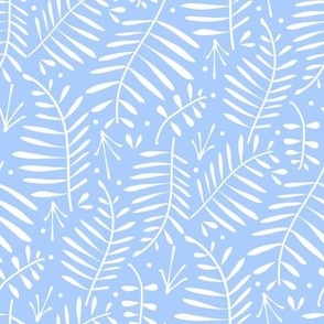 Modern Palm Leaves (M) Fronds Ferns Beachy Blue and White