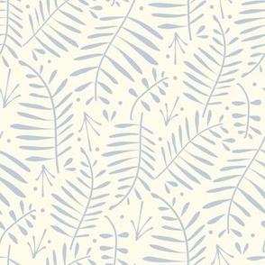 Modern Palm Leaves (M) Fronds Ferns Cream Blue Gray 
