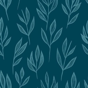 medium // Wild Botanical Sprigs in Aqua Blue on Jewel Toned Teal // 8”