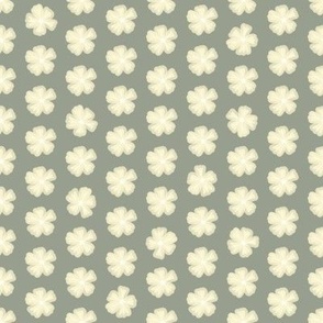 Simple Yellow Floral Shapes, Small Summer Yellow Daisies, Sage Green Dark Background Small Scale