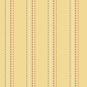 Cross Stitch Vertical Lines on Sage Green, Small Colorful Dash Lines in Honey Mustard Yellow Background, Large Scale