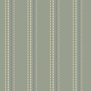 Cross Stitch Vertical Lines on Sage Green, Small Colorful Dash Lines in Sage Green Dark Background, Large Scale