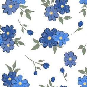 Ditzy Blue and White Painterly Floral 10x10inch (wallpaper 12x12)