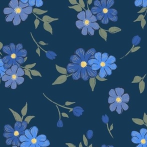 Ditzy Blue Painterly Floral 10x10inch repeat  (wallpaper 12x12)