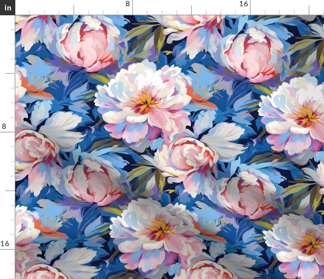 PEONY white and pink on blue  230521 7