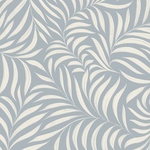 Leaves _ creamy white_ french grey blue 02 _ tropical botanical
