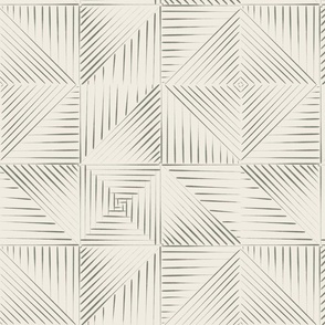 Line Quilt _ Creamy White_ Limed Ash Green _ Hand Drawn Rustic Boho Geometric