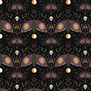 Spooky Skull Moth Symmetrical - Black and Purple