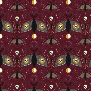 Spooky Skull Moth Symmetrical - Burgundy and Grey