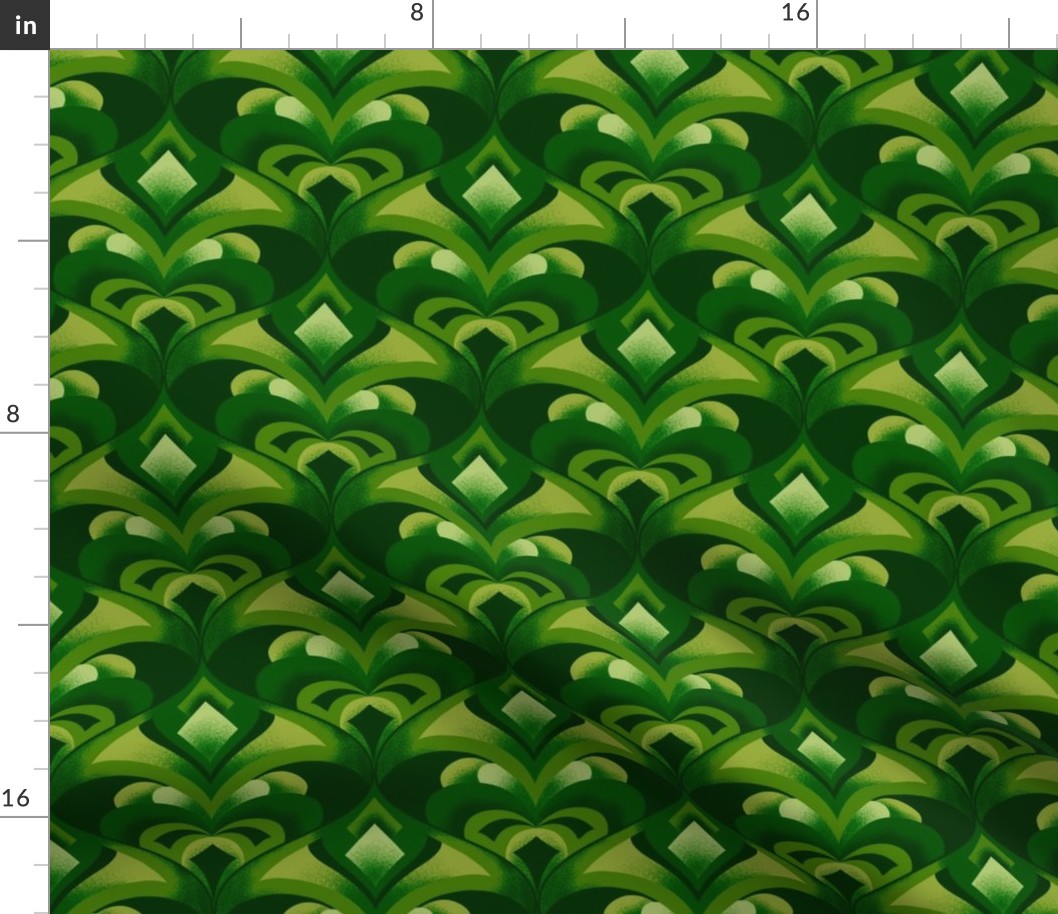 Retro Geometric Ogee in Emerald Green // 6 Inch Motif Large Scale