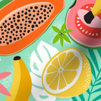 Tasty Tropics - Hand Drawn Summer Tropical Fruits Aqua Large