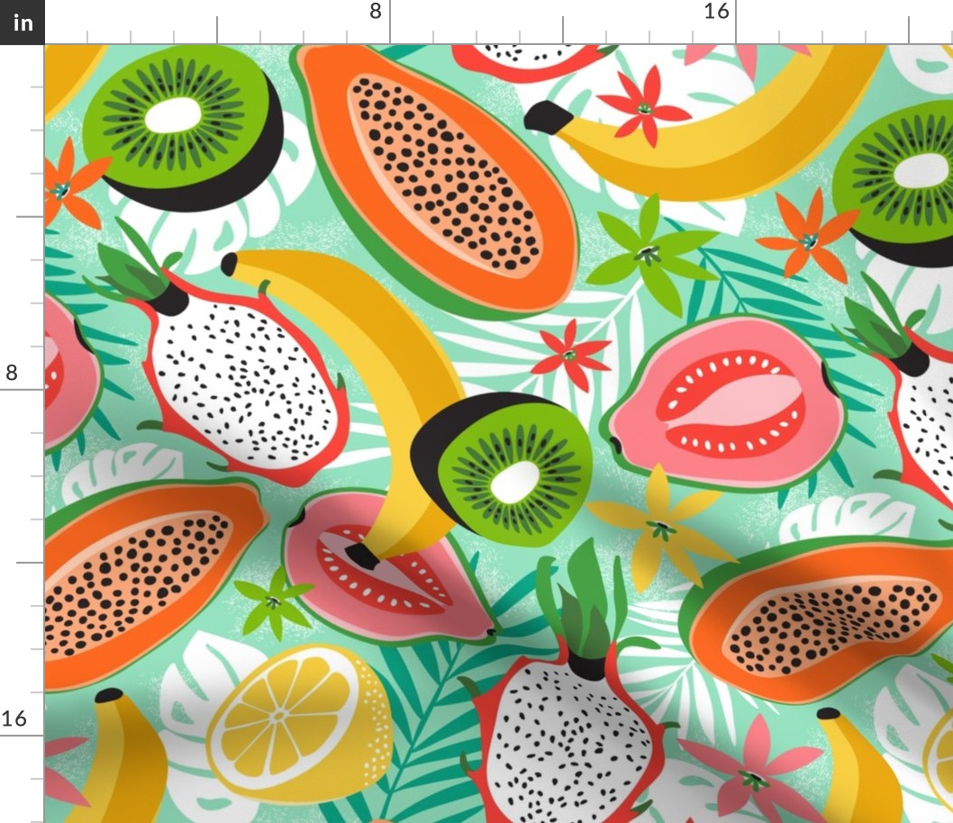 Tasty Tropics - Hand Drawn Summer Tropical Fruits Aqua Large