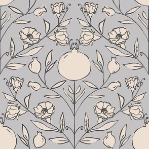 Modern Pomegranate Plants: A Contemporary Block Printing Pattern II Medium  Scale - Nature and Fruit Inspired