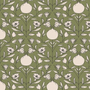 Modern Pomegranate Plants: A Contemporary Block Printing Pattern II Small Scale - Nature and Fruit Inspired