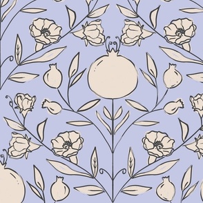 Modern Pomegranate Plants: A Contemporary Block Printing Pattern II Regular Scale - Nature and Fruit Inspired