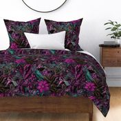 Tropical Serenade Opulent Jungle Flora With Tropical Birds Fuchsia Teal