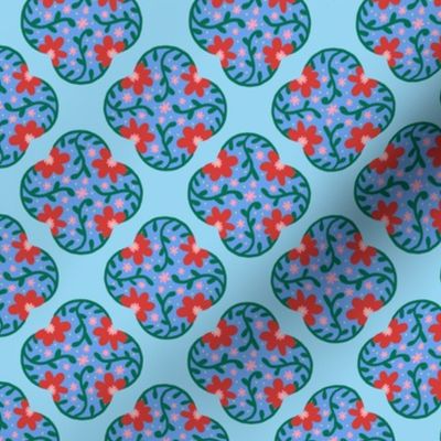 Vibrant Moroccan Floral Dreams - Exotic Red & Turquoise Tile-Inspired Fabric Design 