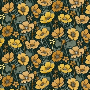 Breezy Buttercup Textural Layered Yellow and Ochre Toned Layered and Detailed Floral 