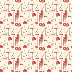 Hand drawn Mushrooms - Red on Cream