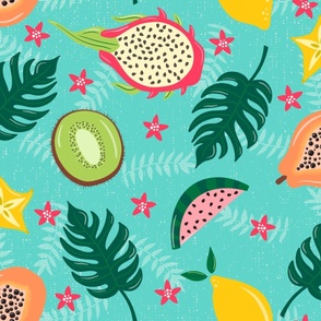 Exotic Fruits and Tropical Leaves Pattern
