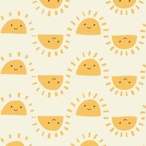 Small - Sunshine with Smiley Face  -  Happy Sunny Fabric - Kids Apparel - Baby Accessories - Home Décor - Yellow Cream (Small)