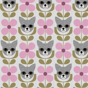 Flower Chihuahua-gray-medium scale fabric-large scale wallpaper