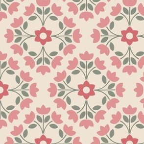 Tulip Motif | Pink and Green | Scandinavian Inspired