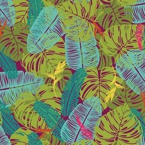 Midnight Garden Lush Tropical Leaves in Moonlit Hues - Contemporary Design for Apparel & Home Decor