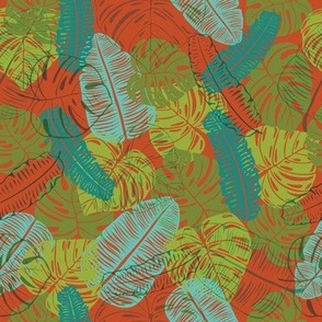 Autumn Tropics  Warm-Toned Palm Leaf Harmony - Distinctive Design for Fashion and Home Elegance