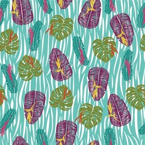 Chic Tropical Retreat Serene Monstera and Palm Leaf Pattern - Modern Home Decor and Apparel Design