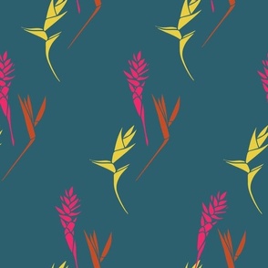 Tropical Elegance  Stylized Bird of Paradise Pattern - Chic Floral Design for Sophisticated Decor & Apparel on Ocean Blue