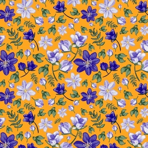 Purple and lilac floral on mustard - small 