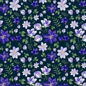 Purple and lilac florals on  super dark green - small