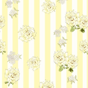 Country Yellow Roses on Yellow and White Yellow Stripes with Alyssum L