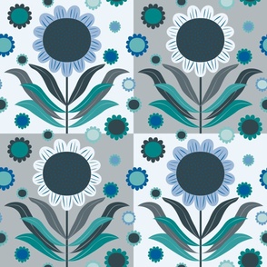 Ultra-Steady Retro Flowers - White and gray check - Large