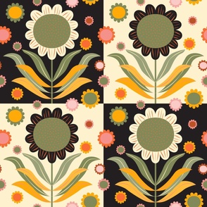 Scandinavian Flowers - Retro colors on black and white - Large