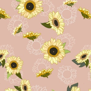 Warm Pink Spring Sunflowers Scattered Bouquet L