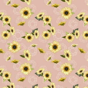 Warm Pink Spring Sunflowers Scattered Bouquet M