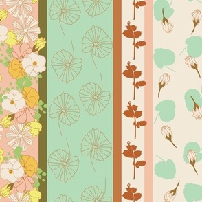 Boarder pattern, floral green pink terracotta yellow