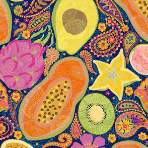 Paisley Tropical Fruit Navy Blue