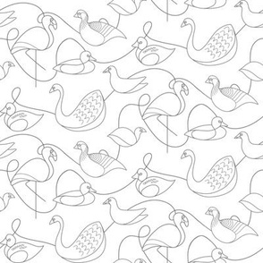 Wetland Birds – SMALL – Mono White & Grey Doodles