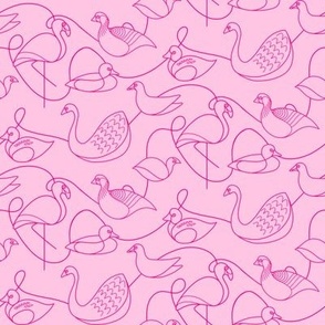 Wetland Birds – SMALL – Mono Pink Doodles