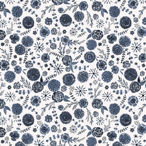 Hand painted ditsy florals watercolor indigo blue - large scale