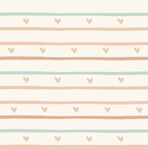 Boho Hearts and Stripes in cream, tan, pink and teal