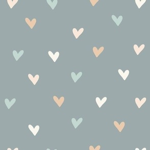 Tiny Boho Hearts in Muted blue, pink, cream and teal